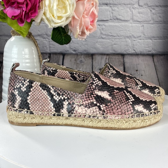 SAM EDELMAN KHLOE Pink & Black Snake Skin Leather Slip On Espadrilles Flats - Picture 6 of 17